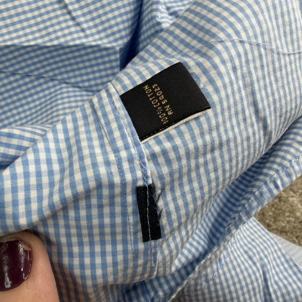 Banana Republic Shirt Mens XL Blue Check Short Sleeve Button Up Pockets Casual